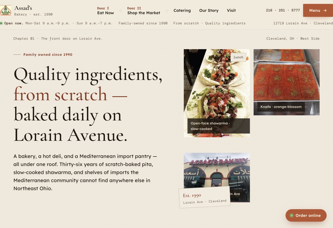 Assad's Bakery & Mediterranean Cuisine website