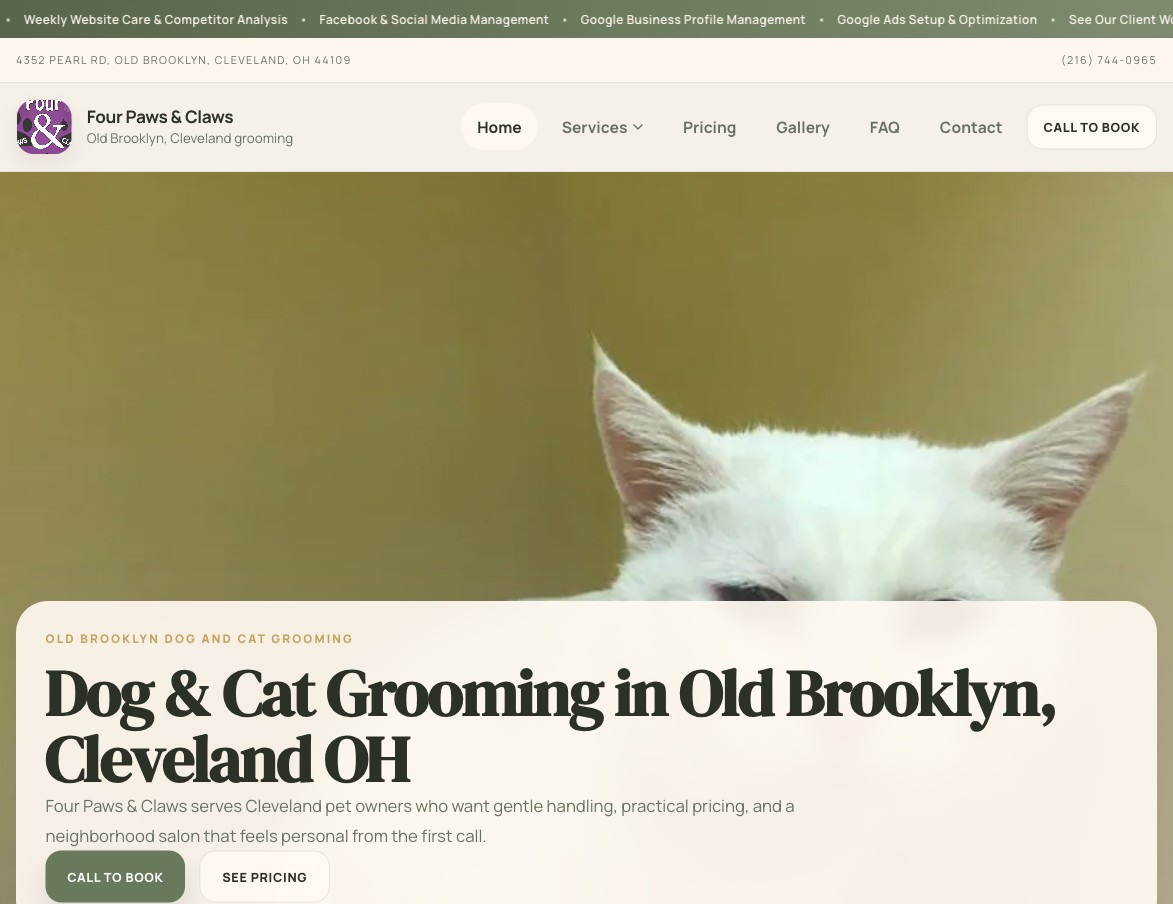 Four Paws & Claws Grooming Salon website