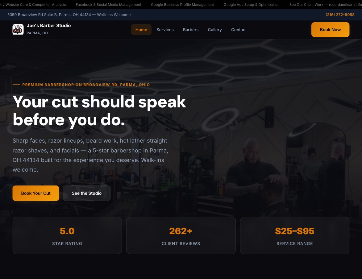 Joe's Barber Studio website