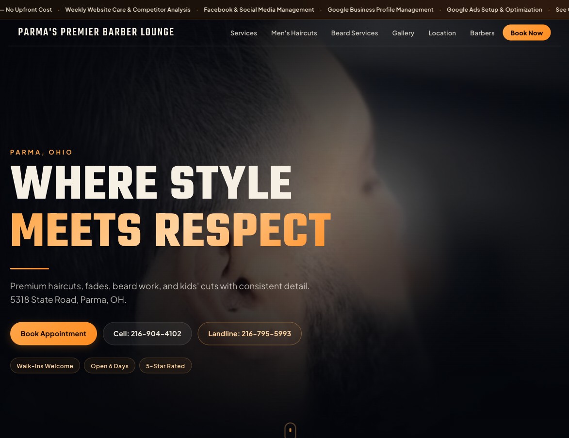 Parma's Premier Barber Lounge website