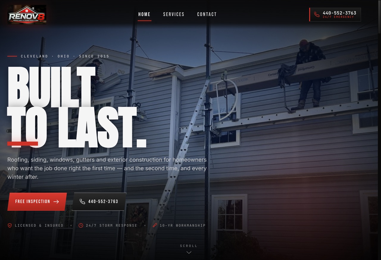 Renov8 Roofing & Construction website